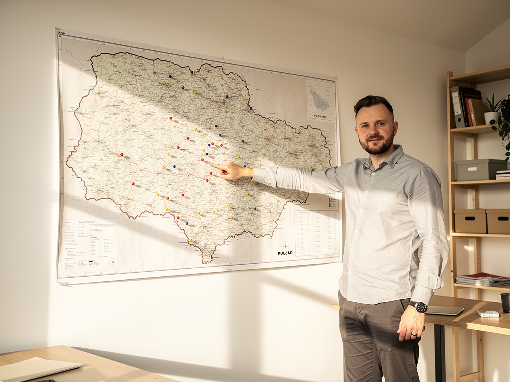 Mapa Polski z zaznaczonymi regionami działania lokalnych firm